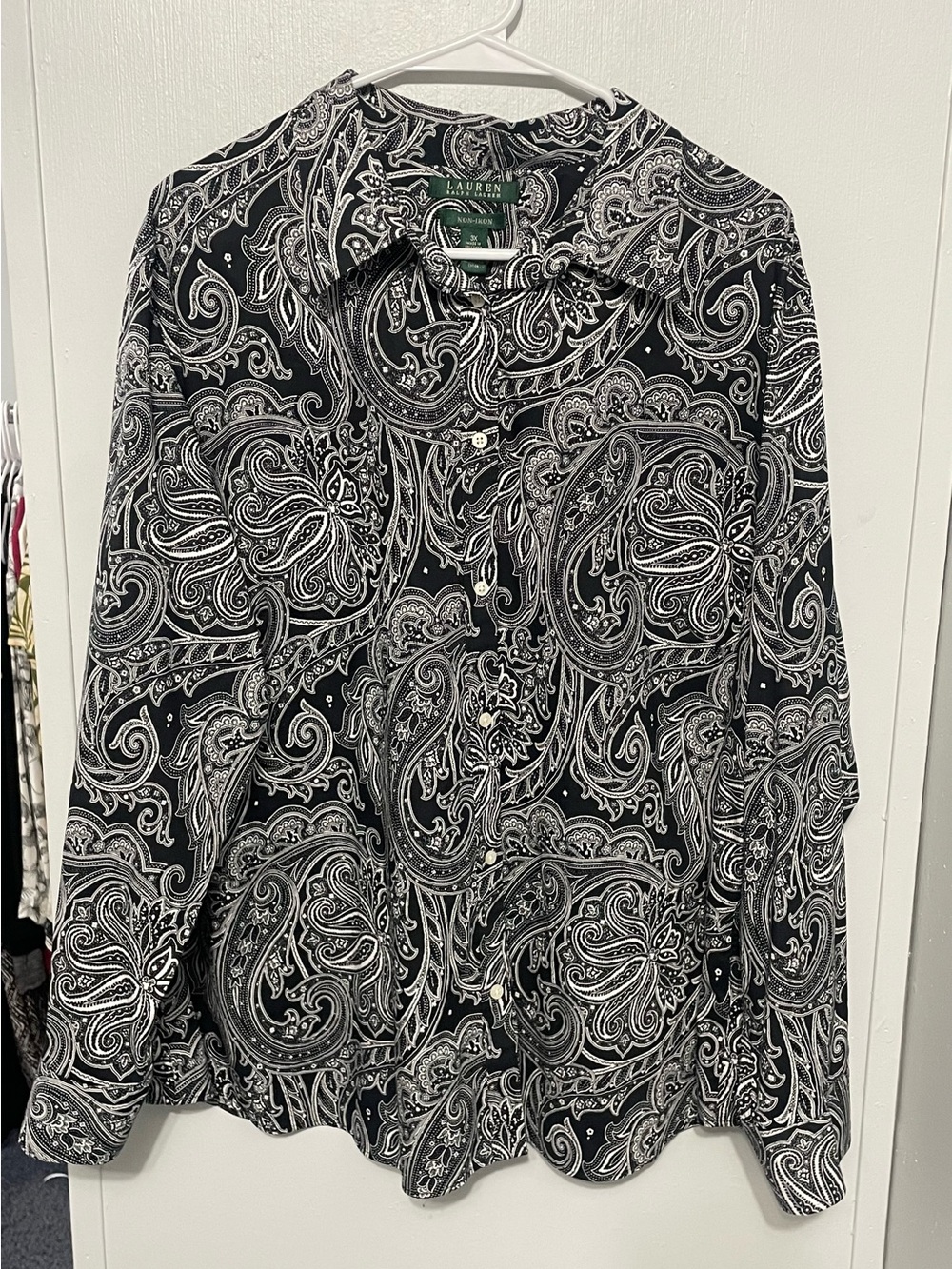 Lauren Ralph Lauren Women's Size 3X Button Down Black Floral Long Sleeve Top